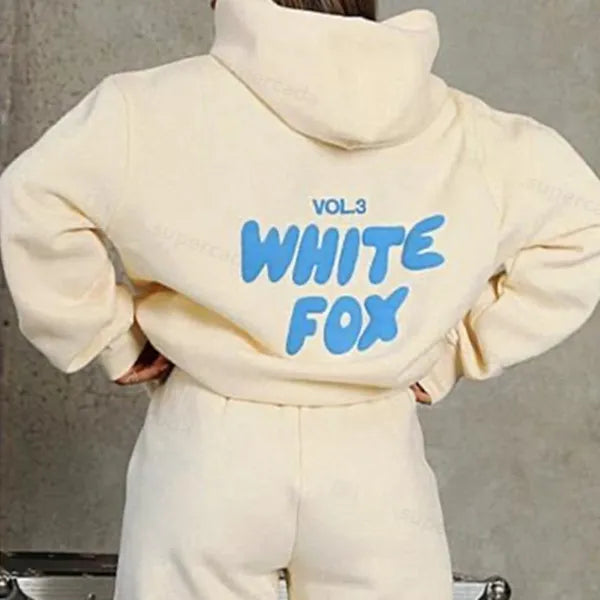 Sweatshirts WF-Women Women's Hoodies Letter Print 2 Piece Outfits FOX Cowl Neck Long BLACK WHITE Sleeve Sweatshirt and Pants Set Tracksuit Pullover Hooded Sports suit