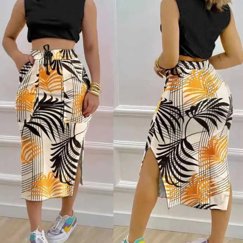 Womens Designer Clothes Casual Track Dresses 2023 New Printed Open Navel Tank Top Split Skirt Two Piece Set