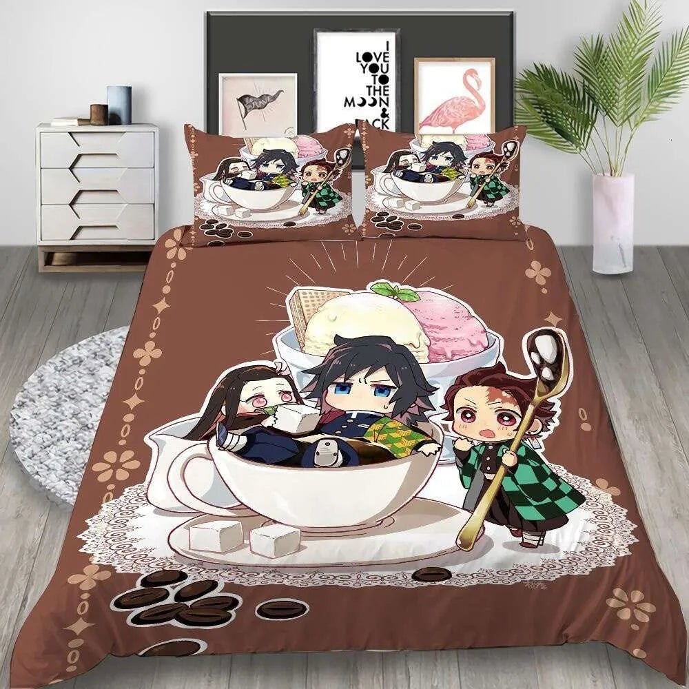 Cartoon Demon Slayer Set Duvet Covers Japan Anime 3D Printed Comforter Bedding Sets Bedclothes Bed Linen(no Sheet)