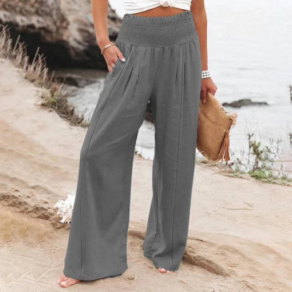 Women's Pants Women Summer High Waisted Cotton Linen Palazzo Wide Leg Long Pant Trousers With Pocket