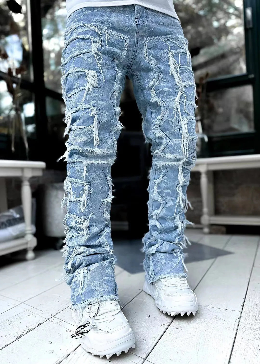 AAA Jeans mens designer jeans for mens pants man white black rock revival jeans biker Pants man pant Broken hole embroidery Hip Hop Denim Pants letter jeans pantalones