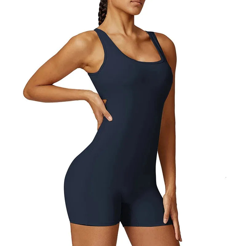 WomenS Seamless One Piece Playsuit Yoga Shorts Set Female Gym Comfortable Sports Fitness Romper Workout Training Jumpsuit 240322