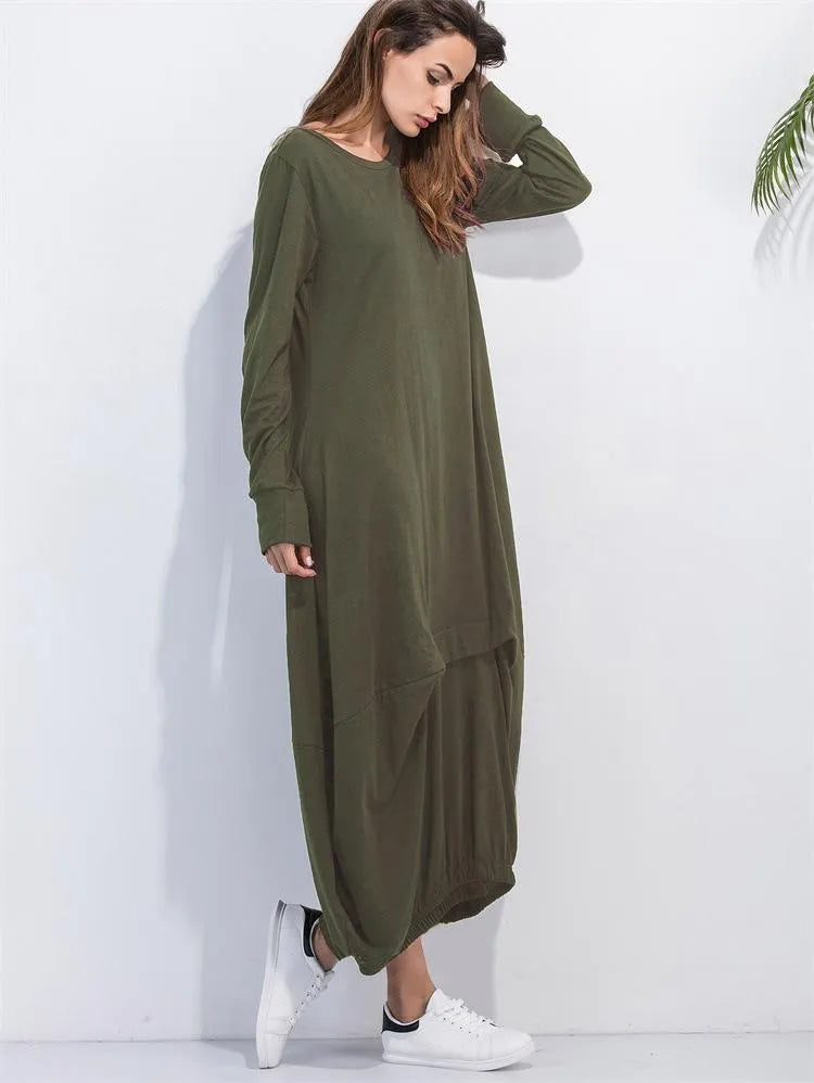 Casual Dresses Loose Dress Oversize Irregular Long Sleeve Round Neck T-shirt Sexy Maxi For Women Undefined