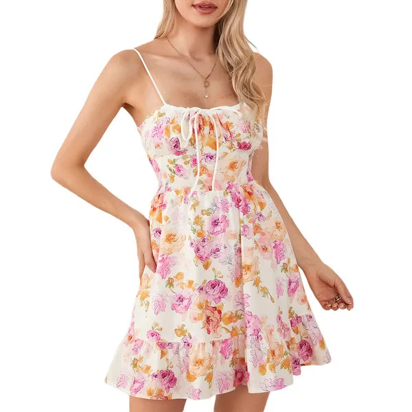 Basic Casual Dresses Elegant Women Summer Lace Floral Patchwork Corset Mini Dress Sleeveless Square Neck Tieup Short Tank Aline Flowy Party 230724