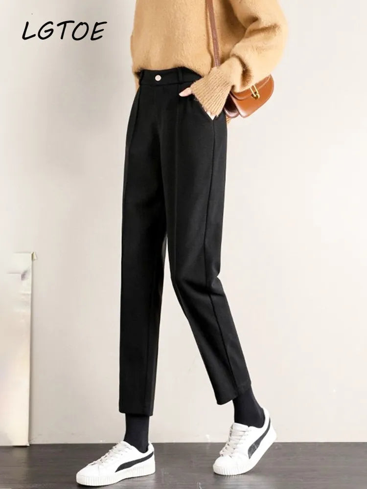 Womens Pants Capris Casual High Waist Wool Harem Women Autumn Winter Warm Thick Black Office Straight Pencil Suit Trousers Korean Fashion Pant 221121