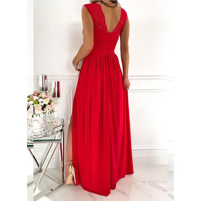 Dress Summer Women's Sexy Pleated Splicing Slit Long Dress Sleeveless Wedding Party Dresses For Women Chic And Elegant Woman Dress