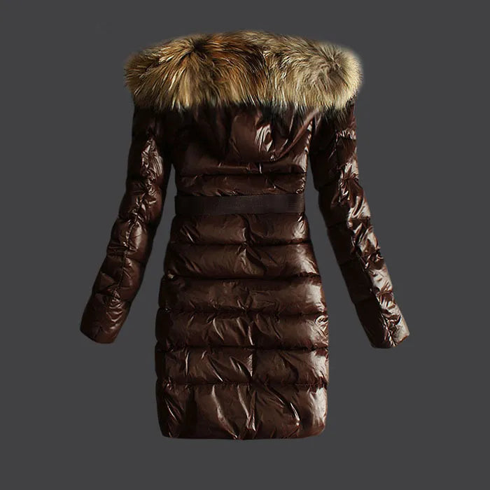 Autumn Winter Women's White Duck Down Parkas Single Breasted Jackets Hooded Fur Thick Sashes Woman's Slim Long Coats MKW23005