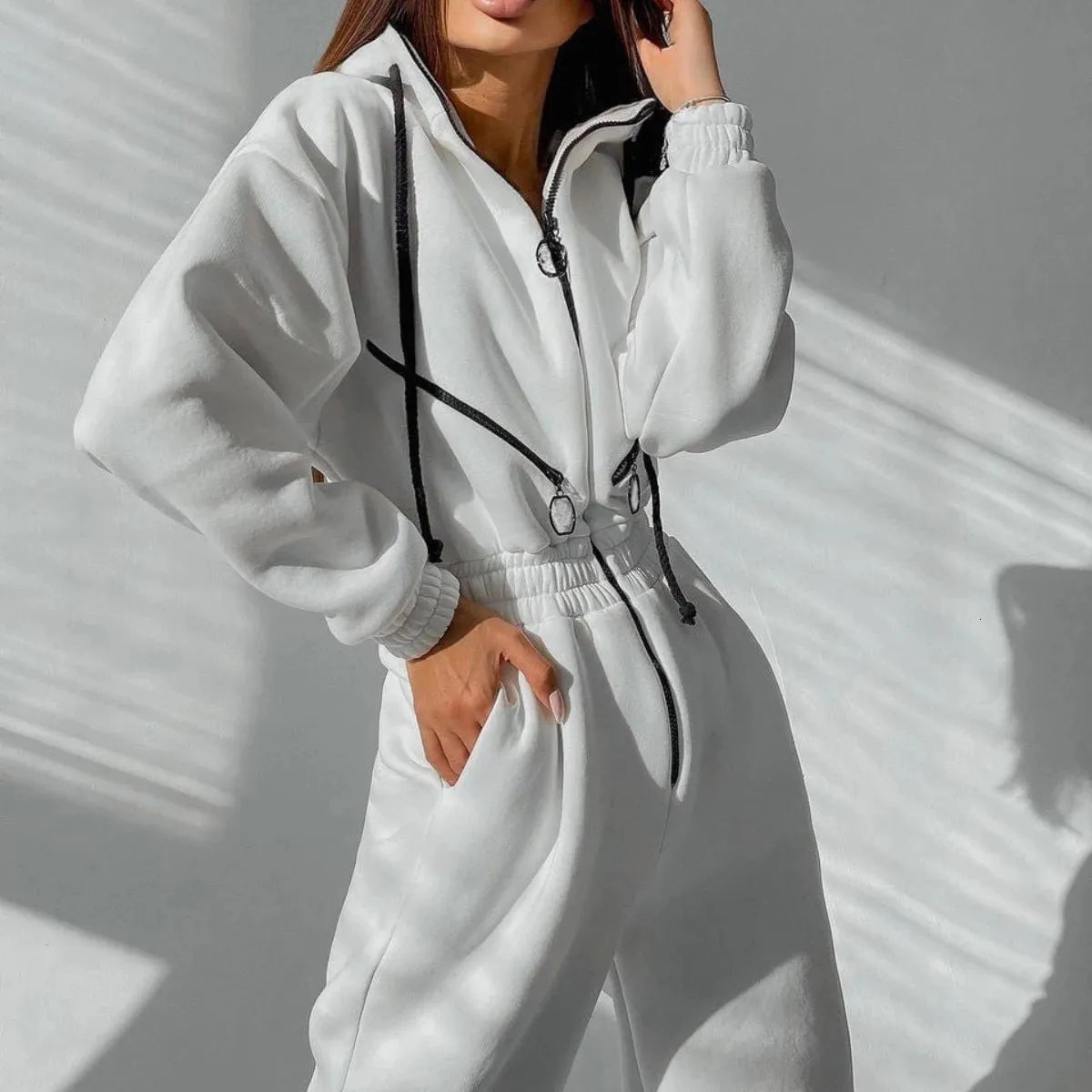 Womens Jumpsuits Rompers Fashion Elegant Hoodies Jumpsuit Women Casual Overalls Romper Fall Winter Solid Hooded Sportwear Tracksuits 231019