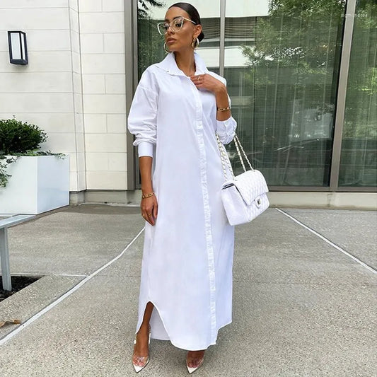 Casual Dresses Loose Long White Shirt Dress Women Spring Clothes Button Up Sleeve Maxi For Streetwear Oversized