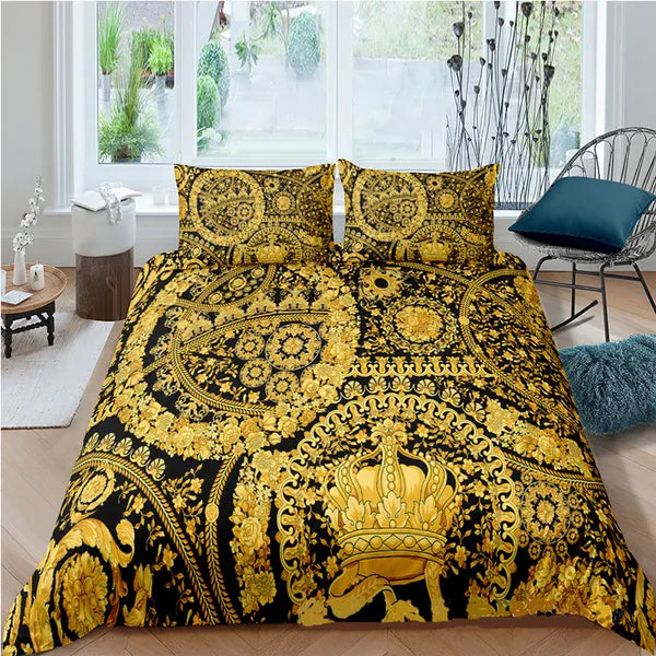 Bedding sets Luxury Baroque Modern Art 3D Golden Lion Animal Linen Set Duvet Cover 23 PCS Single Double Microfiber 221117