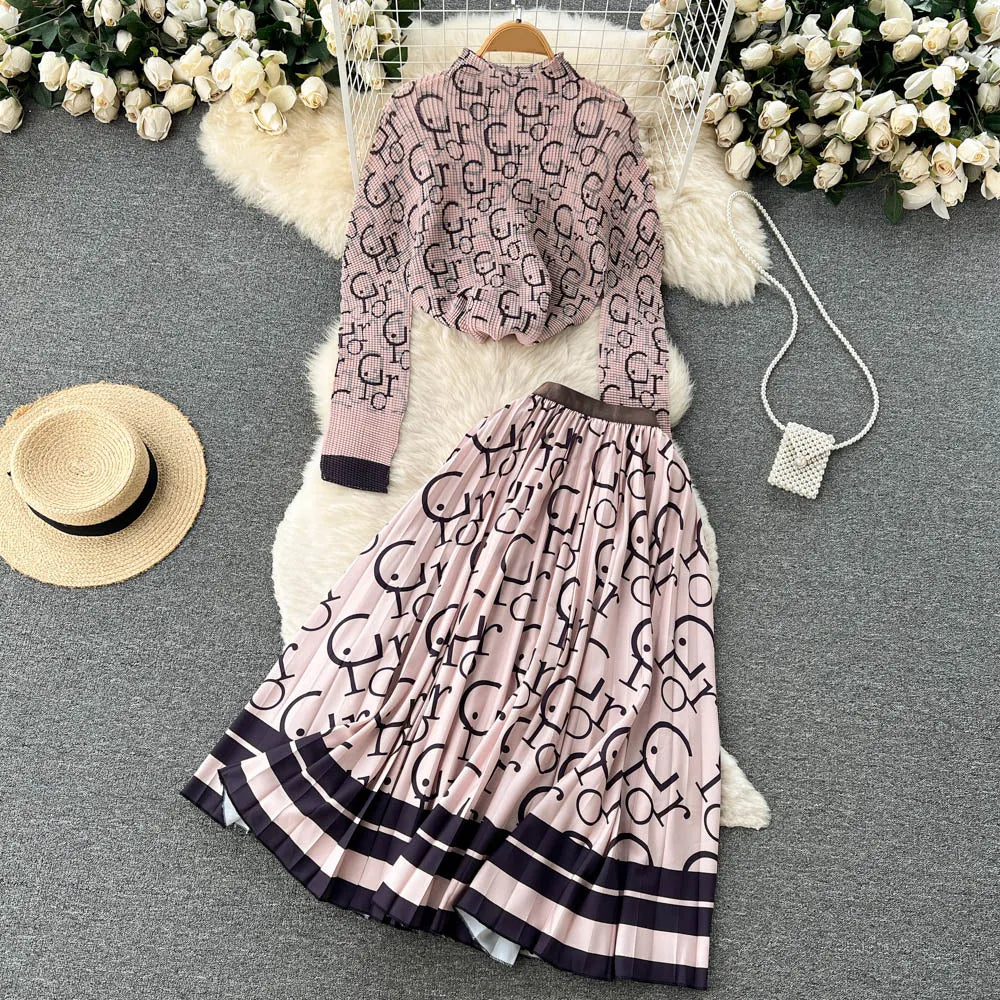 2024 Two Piece Dress New Summer Runway Rose Red Lace Two Piece Set Outfits Women Hollow Out Pocket Shirt Top+Belt Pearls Single Breasted Midi Skirt Suit