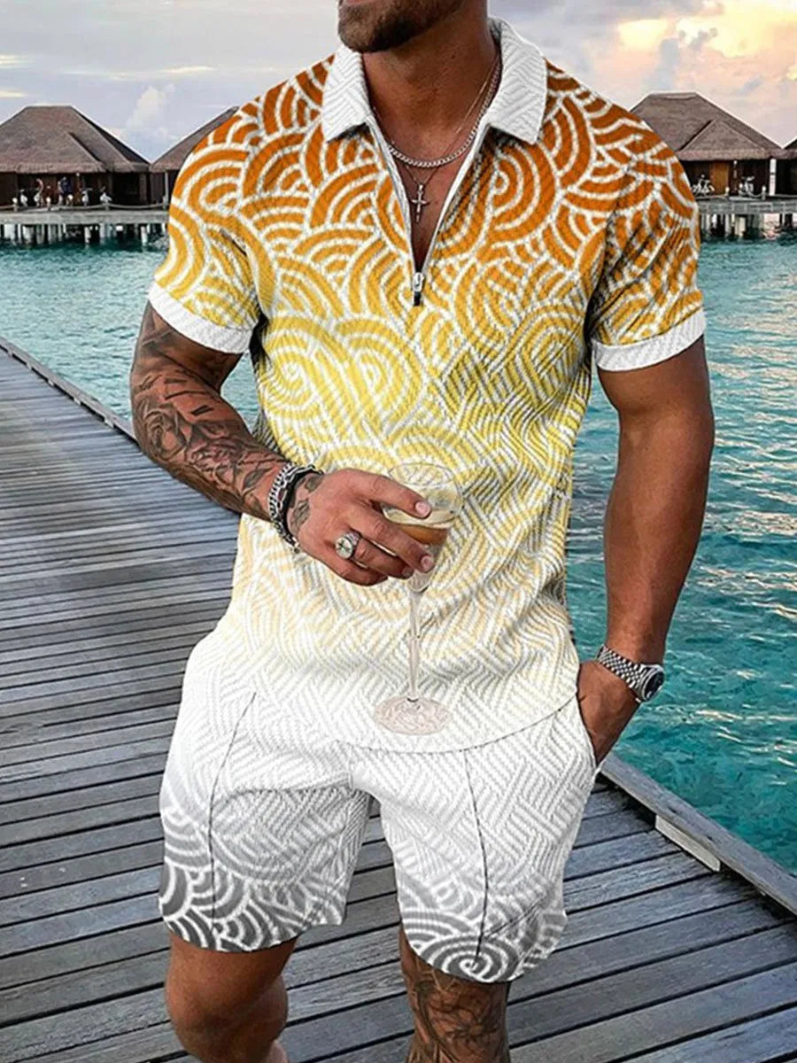 Retro Designer Mens Tracksuits Polo Suit Set Print Short Sleeve 2 Piece Outfits Plus Size 3xl beachweae resort wear loungewear track suit designer