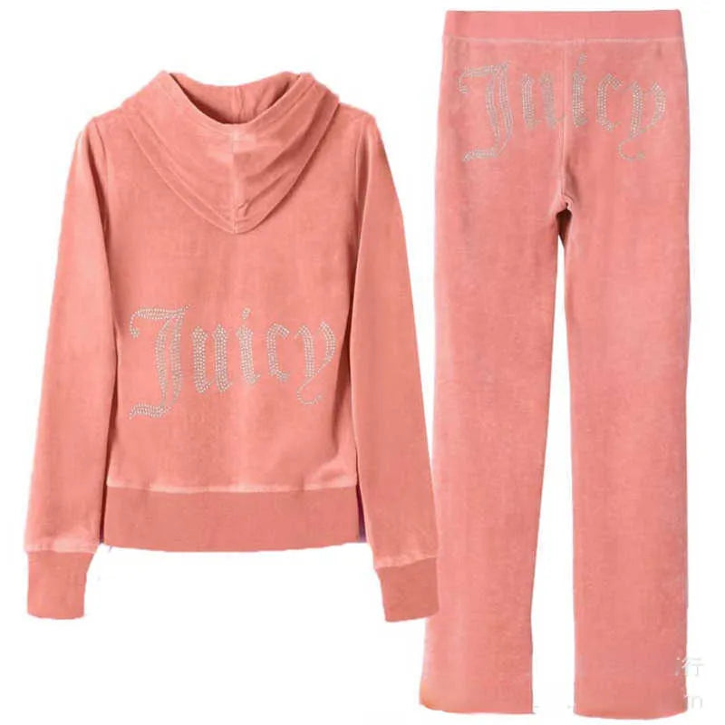 YICIYA Juicy Tracksuit Velour Two Piece Set Wholesale - 2023 hot sell 2023 Women's Brand Tracksuits Suit Women Velvet Zipper Sweatshirt And Pants Sewing Suit Diamond