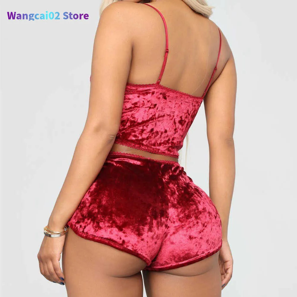 Women's Sleepwear Sexy Silk Satin Velvet Pajamas Women Set Pijamas Sexy Lingerie Sets Sleepwear Robe Nightwear Pink Red Black 012723H