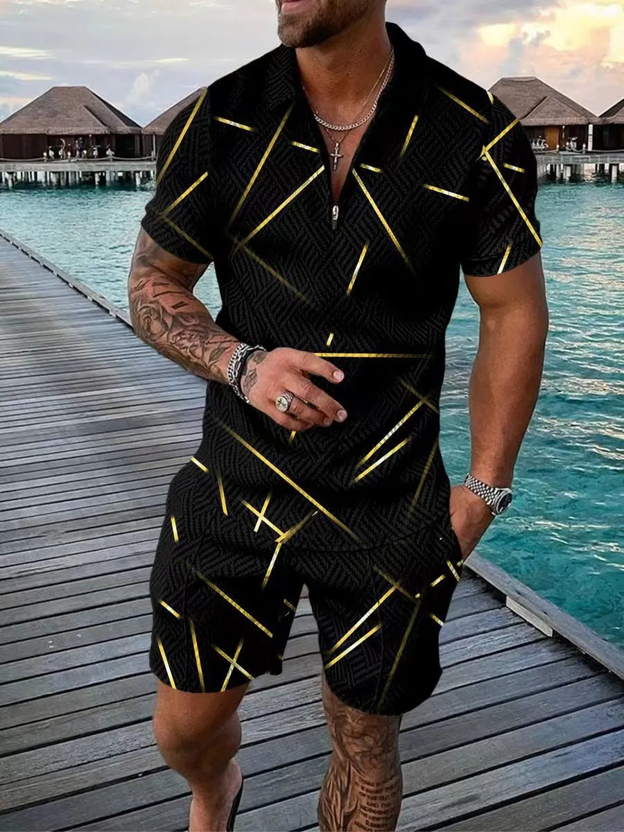 Retro Designer Mens Tracksuits Polo Suit Set Print Short Sleeve 2 Piece Outfits Plus Size 3xl beachweae resort wear loungewear track suit designer