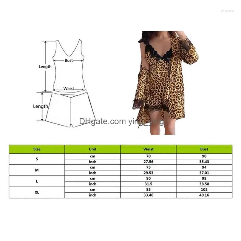 Women'S Sleepwear Womens Leopard Print Sexy Women Pajamas Sets Satin Pijama Silk Home Wear Embroidery Sleep Lounge Pyjama Nightwear Dhru3