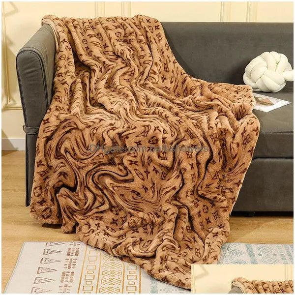 Blankets Designer Letters Leopard Grain Blanket Imitation Rabbit Crystal Veet Nap Double Sofa Blanket206s Drop Delivery Home Garden t Dh1uq