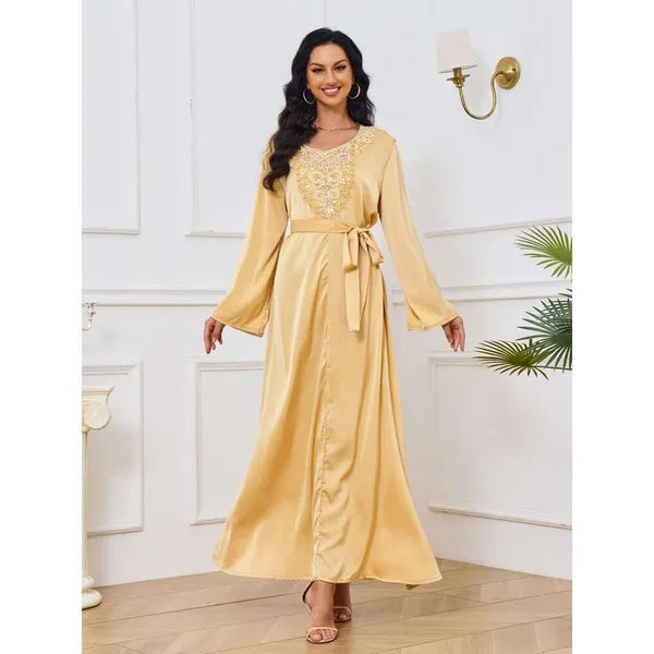 Wrap Long Dresses Dinner Dresses Middle Eastern Arab Clothing Muslim Women's Robe Fashion Beading New Dubai Dress FZ031090