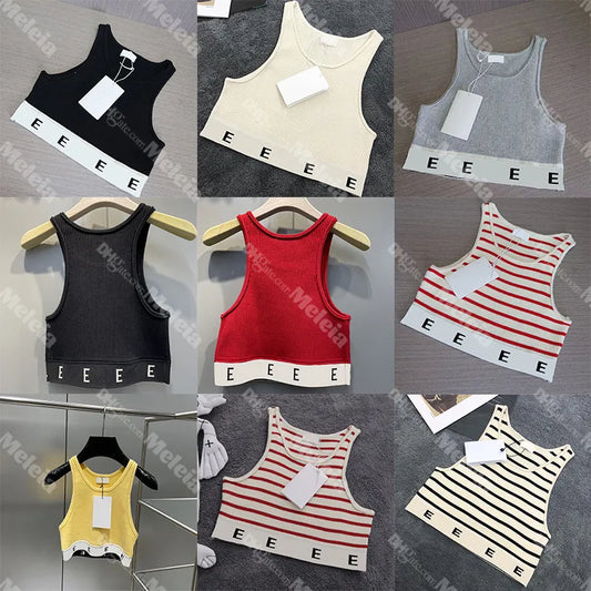 8 Styles Womens Tanks Tops Designer Knitted Vests Ladies T Shirts Designer Striped Letter Sleeveless Tops Knits Fashion Style Ladies Pullover Tees