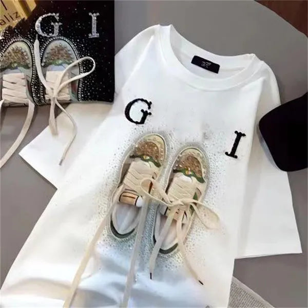 Womens T-Shirt designer clothes womens clothes Woman Shirts Clothing Women Tops Crop Top Tee Short Sleeve Letter Print Fashion Summer Pullover Female Black Rock