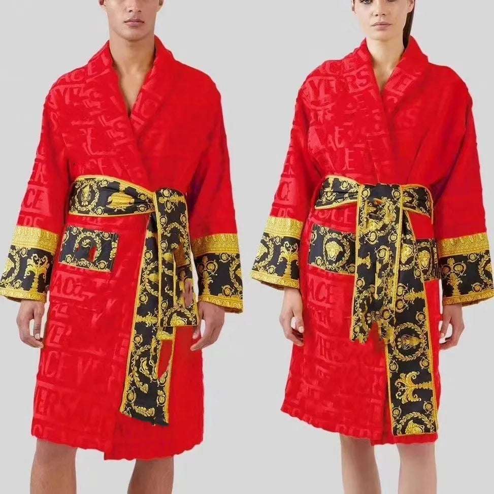 bath robe long bathrobe designer cardigan Lovers Longstyle LUXURY European printing bright 100% cotton luxurious Couple BathRobe wholesale 2 pairs price 10% off