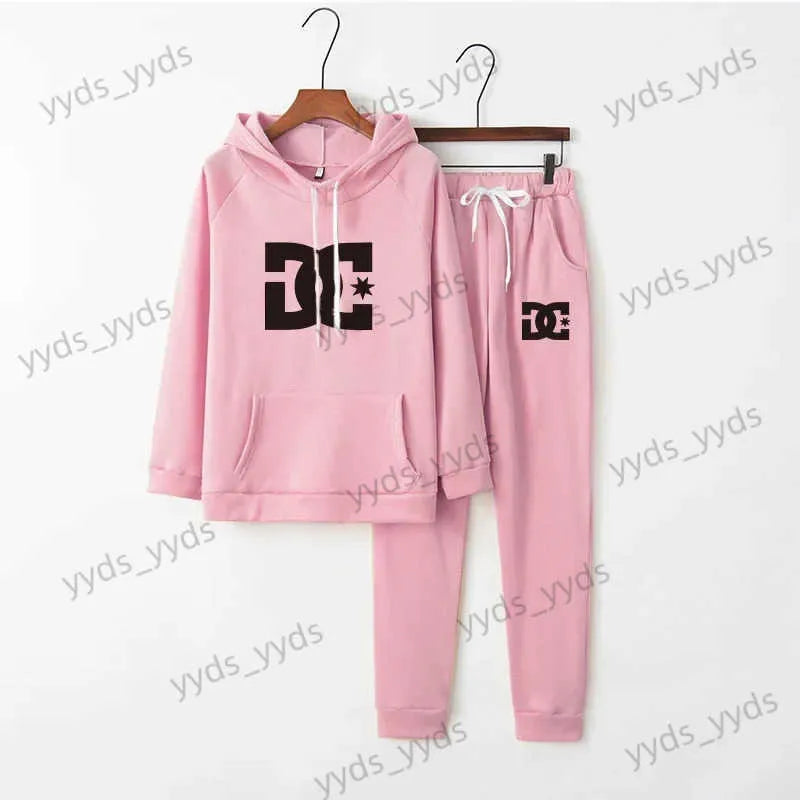 Women's Two Piece Pants 2023 New Printed Women's Tracksuit Solid Color Sports Style Hooded Hoodies +pants 2PCS Sets Clothing Windproof Woman Clothing T240124