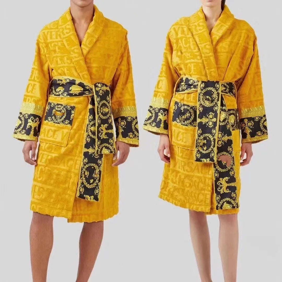 bath robe long bathrobe designer cardigan Lovers Longstyle LUXURY European printing bright 100% cotton luxurious Couple BathRobe wholesale 2 pairs price 10% off