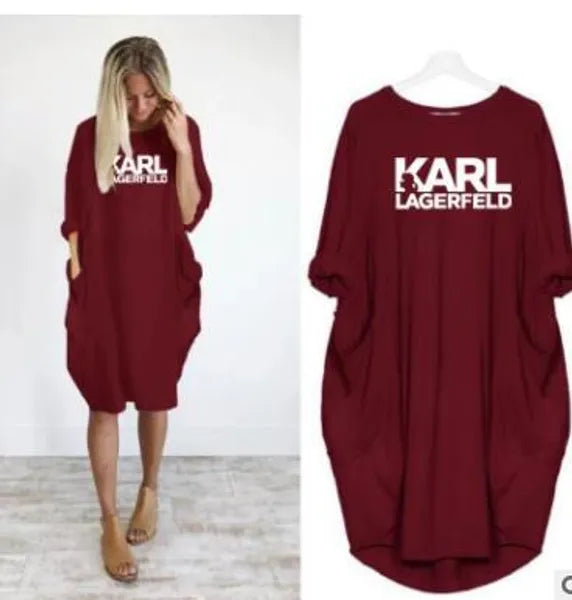 Casual Dresses Women Loose Dresses Karl Letter Print Plus Size Clothing Dress