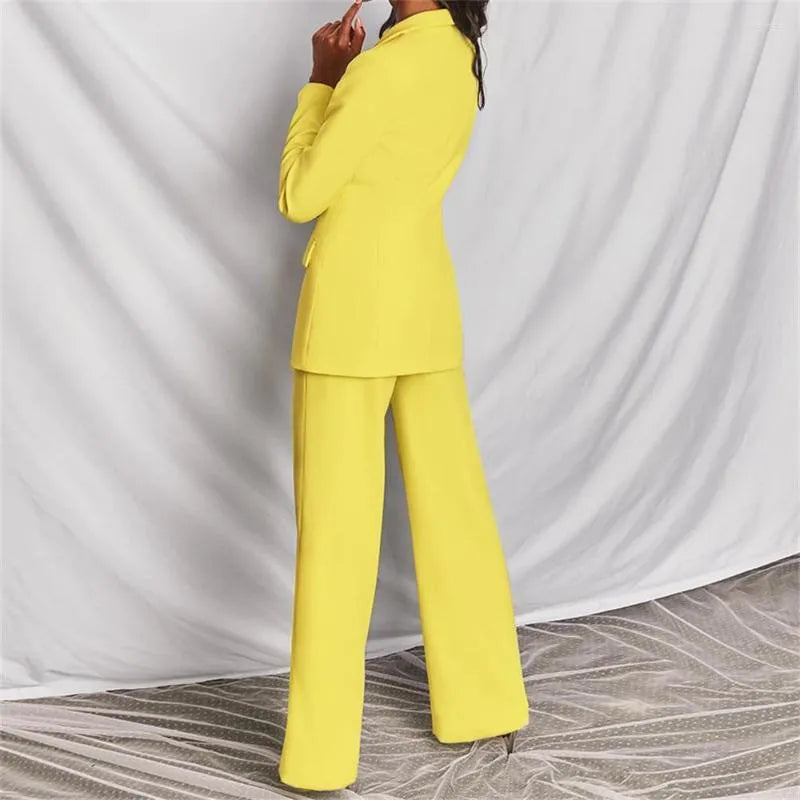 Casual Dresses Two Piece Sets Women Blazer Office Lady Solid Oversized Long Sleeve Jackets Wide Leg Pants Suit Female Outwear