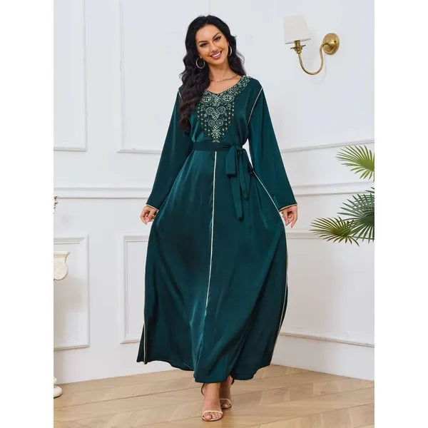 Wrap Long Dresses Dinner Dresses Middle Eastern Arab Clothing Muslim Women's Robe Fashion Beading New Dubai Dress FZ031090