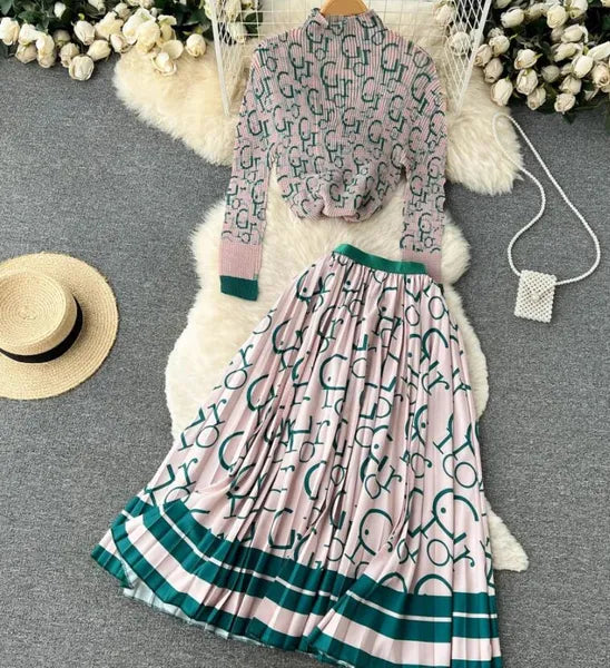 2024 Two Piece Dress New Summer Runway Rose Red Lace Two Piece Set Outfits Women Hollow Out Pocket Shirt Top+Belt Pearls Single Breasted Midi Skirt Suit