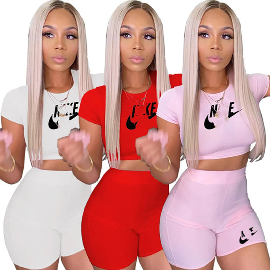 2024 Designer Brand tracksuits summer women outfits plus size 2XL Short sleeve T-shirt crop top and shorts two piece sets Casual Jogging suits Active Sportswear 7850-7