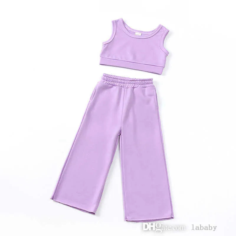 Baby Girls Clothes Tracksuit Summer INS Kids Designer Clothing Sets Sportwear Casual Sleeveless Tank Top And Loose Pants Two Piece Set Toddler Children 1-8Y