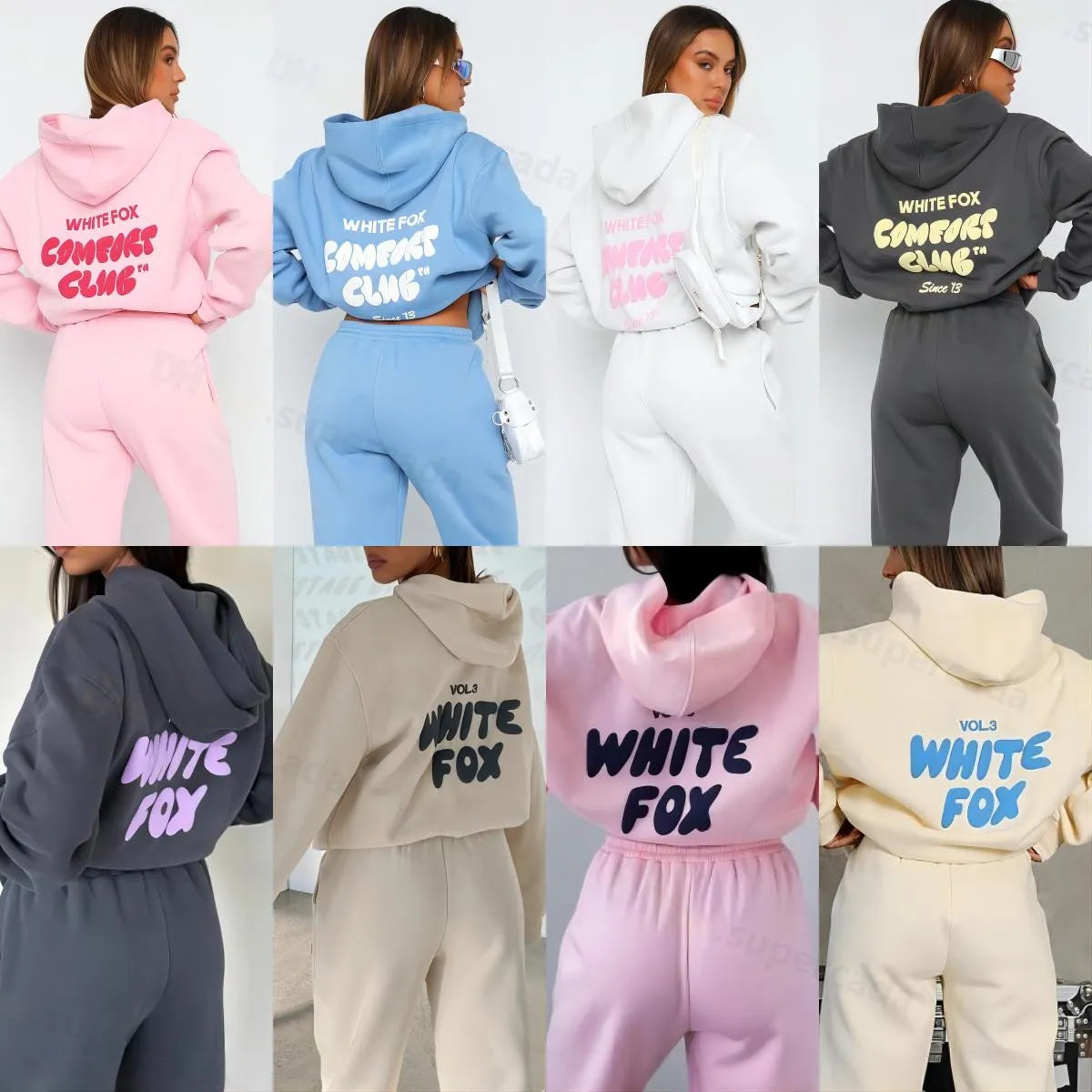 Sweatshirts WF-Women Women's Hoodies Letter Print 2 Piece Outfits FOX Cowl Neck Long BLACK WHITE Sleeve Sweatshirt and Pants Set Tracksuit Pullover Hooded Sports suit