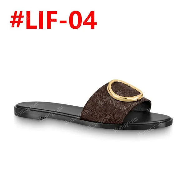 2024 desinger slippers slide thong sandal brown leather letters sandals women slipper men slides waterfront womens 35-41 with box and dust bag #LIF-01