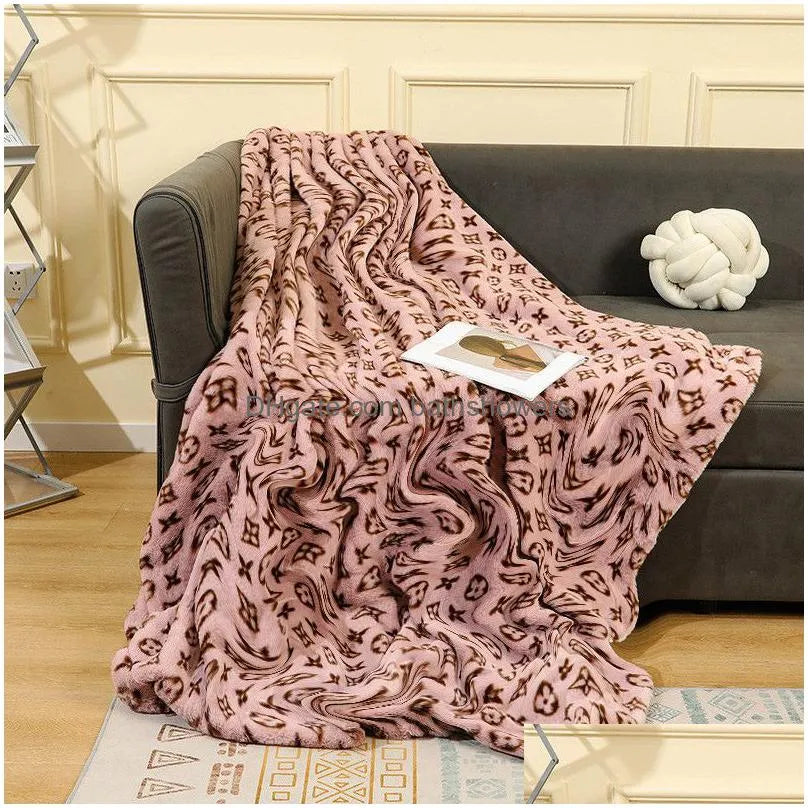 Blankets Designer Letters Leopard Grain Blanket Imitation Rabbit Crystal Veet Nap Double Sofa Blanket206s Drop Delivery Home Garden t Dh1uq