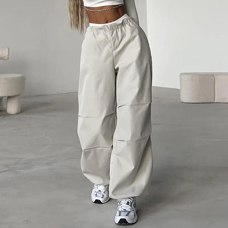 Women's Pants Capris Y2K High Waisted Drawstring Straight Cargo Pants High Street Casual Kpop Women Trousers Baggy Splice Punk Streetwear Pant 230615