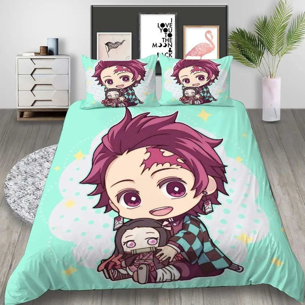 Cartoon Demon Slayer Set Duvet Covers Japan Anime 3D Printed Comforter Bedding Sets Bedclothes Bed Linen(no Sheet)