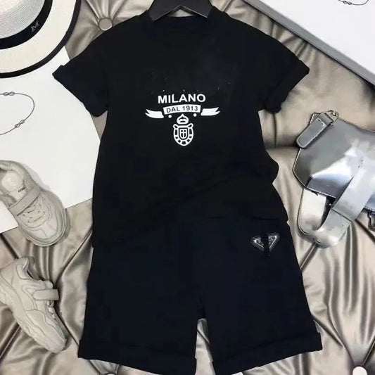 baby clothes designer clothe sets 2022SS childrens kids short sleeve T-shirt + print shorts set suit brand X Yayoi Kusama boys clothing cotton tees size black white