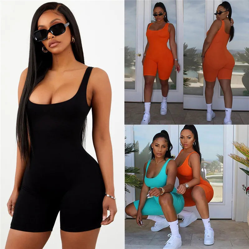 Womens Jumpsuits Rompers Sexy Women Sleeveless Romper Jumpsuit Bodycon Bodysuit Slim Fit Sports Short Pants Clubwear Backless Biker Shorts Playsuit 230609