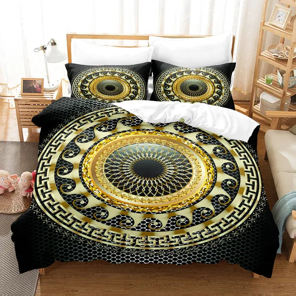 Bedding sets 3D Luxury Black Gold Bedding Sets Greek Key Meander Duvet Cover Sets Bed Linens Queen King Size Modern Geometric Bedspread 230605