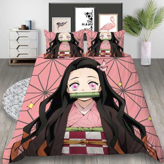 Cartoon Demon Slayer Set Duvet Covers Japan Anime 3D Printed Comforter Bedding Sets Bedclothes Bed Linen(no Sheet)