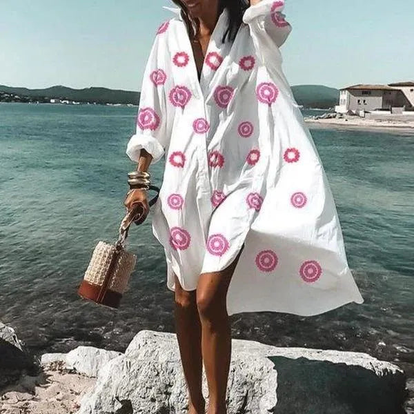 Casual Dresses Oversized Shirt Dress Women Summer Print Button Long Sleeve Loose Beach Female Elegant Bohemian Vacation SundressCasual