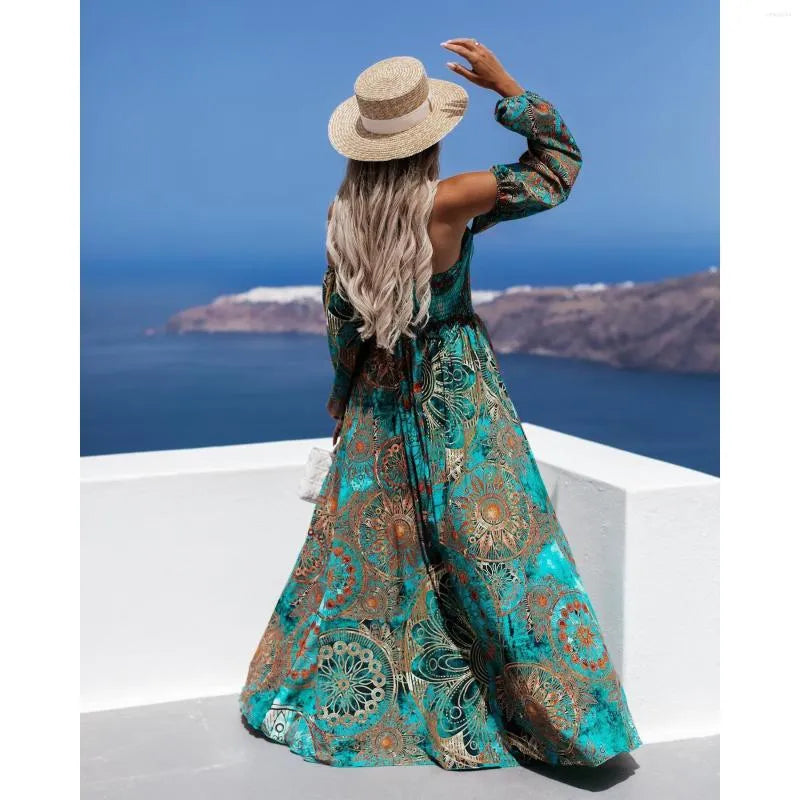 Casual Dresses Beach Women Evening Elegant Floral Print Boho Summer Dress Sexy Long Sleeve Maxi 2022