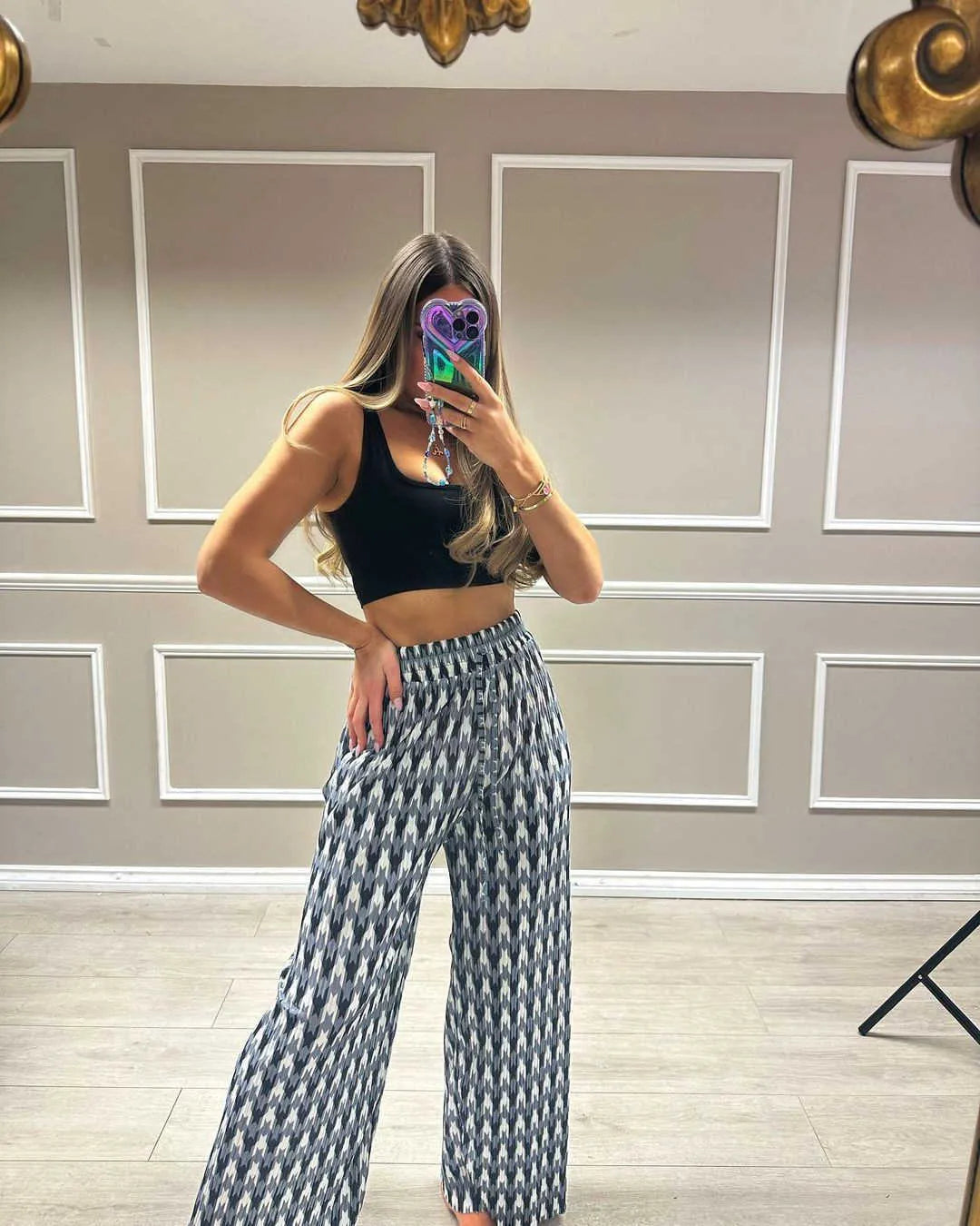 Womens Fashion Printed Wide Leg Pants Casual Leggings Micro Pant 8 Colors