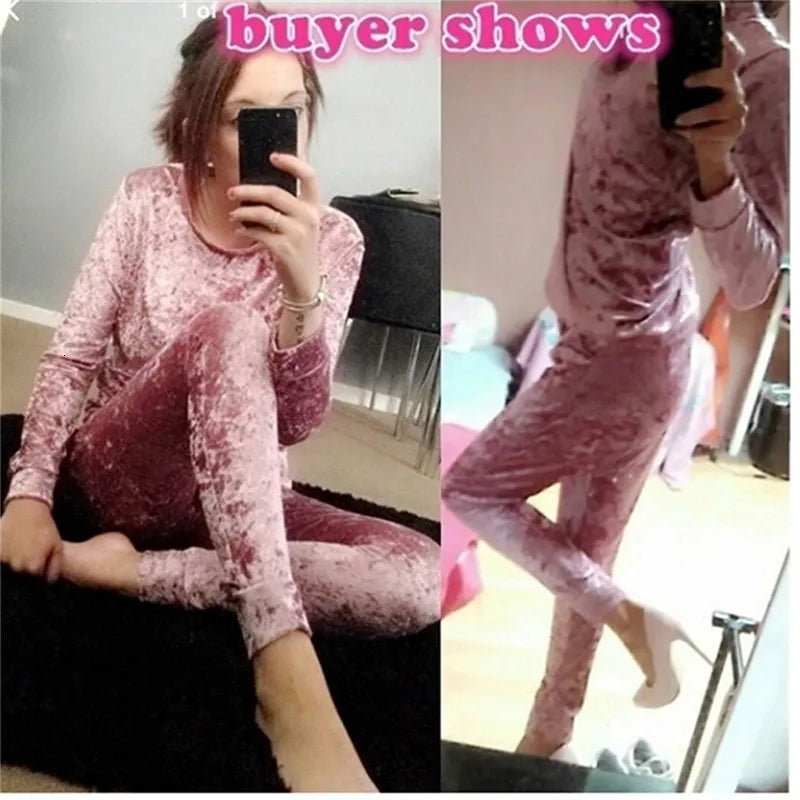 Women's Tracksuits Autumn Velvet Tracksuit Women Sets Two Piece Winter Velour Tracksuit Ladies Sweat Suit 2 Piece Outfits For Women Sweatshirt 230815