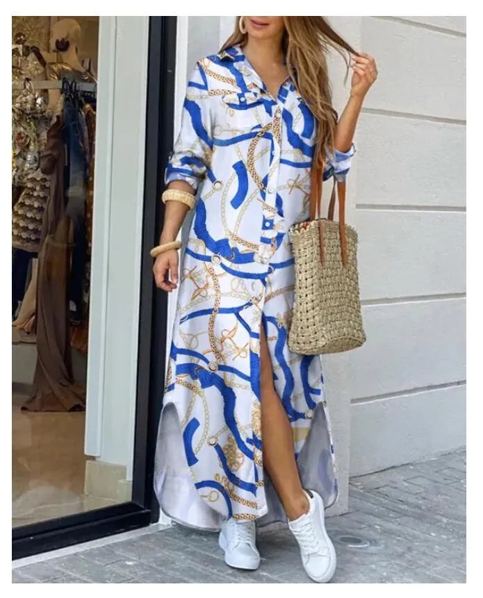 2014 Plus Size Fashionable Shirt Style Button Dress Ladies Casual Long Street Dresses Loose Home Maxi Women