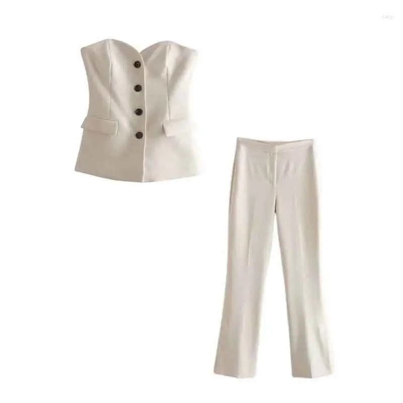 Women's Two Piece Pants KLKXMYT 2023 Women 2 Pieces Sets Fashion Single-Breasted Vest Straight Office Suit Vintage Woman Outfit