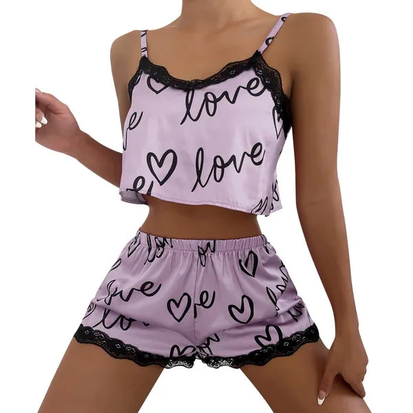 Women's Sleepwear Two Pieces Set Women'S Pajama Shorts Suit Print Underwear Pijama Sexy Lingerie Camisoles Tanks Nighty Ladies