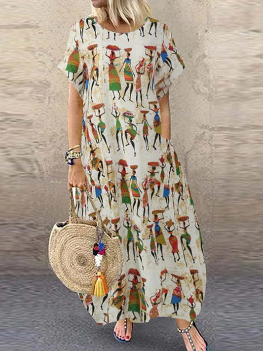 Basic Casual Dresses Women's Summer Sundress ZANZEA Stylish Cartoon Print Maxi Dress Casual Short Sleeve Tunic Vestidos Female O Neck Robe Oversize 230608